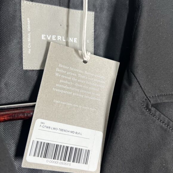 NEW Everlane The Modern Trench Belt Coat Black Sz L 100% Cotton - Picture 6 of 10